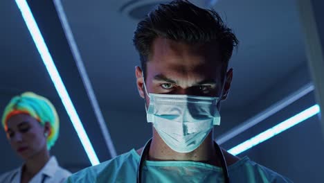 intense medical professional in futuristic setting