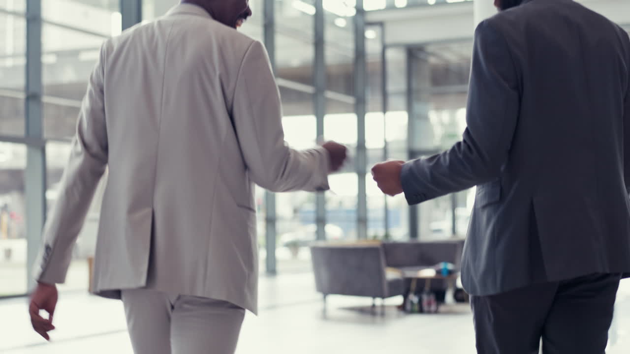 Fist bump, handshake and business men