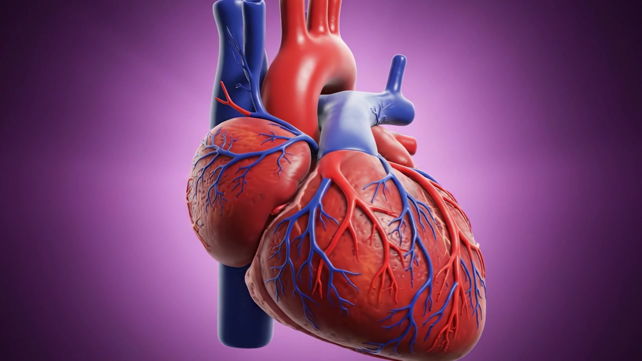 Uno sguardo approfondito al cuore umano: uno studio vibrante della complessa anatomia e dell'intricato sistema vascolare dell'organo cardiovascolare umano.