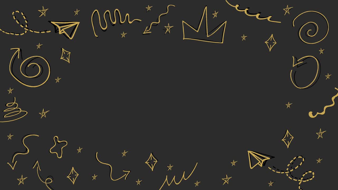 animación en bucle de garabatos dorados simples en un fondo oscuro