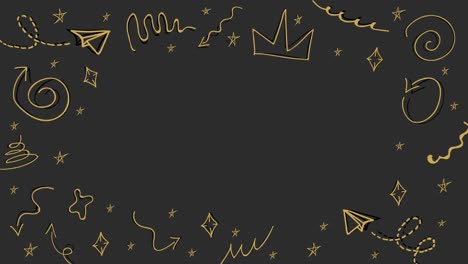 Loopable-animation-of-gold-simple-doodles-on-a-dark-background