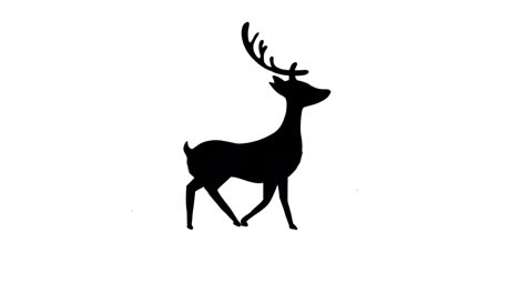 digital animation of black silhouette of reindeer walking against white background