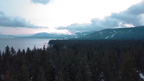 Drone-shot-of-Lake-Tahoe-during-blue-hour