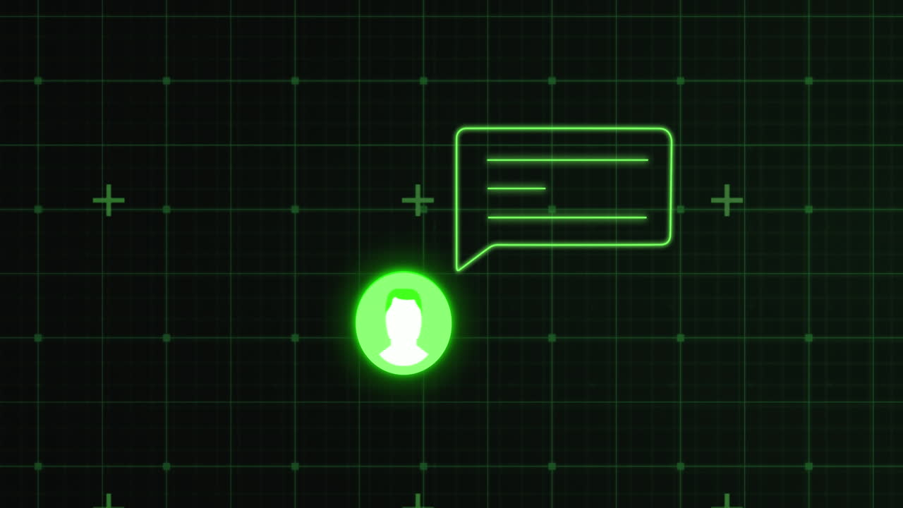 검은 바탕에 있는 미디어 아이콘과 사각형의 애니메이션