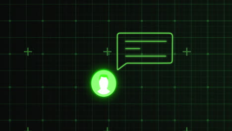 animación del icono de los medios y los cuadrados sobre fondo negro