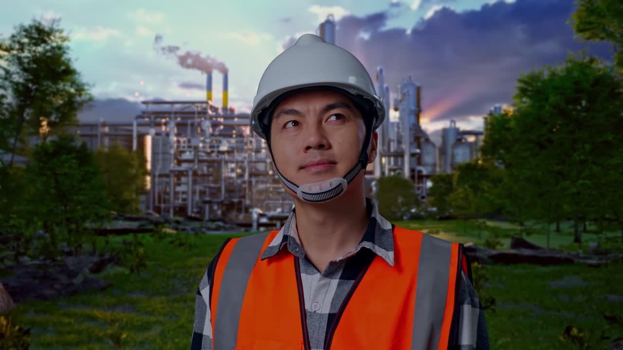 Engineer in front of a factory | Premium Stock Video Footage