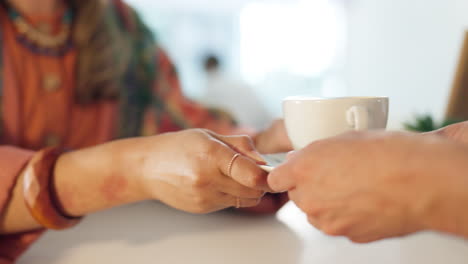 coffee shop, service and hands of barista