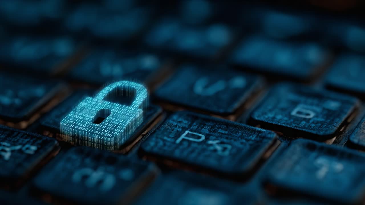 Exploring the Concept of Cybersecurity: Digital Lock Icons Representing Online Safety and Data Protection on a Keyboard in a Tech Environment