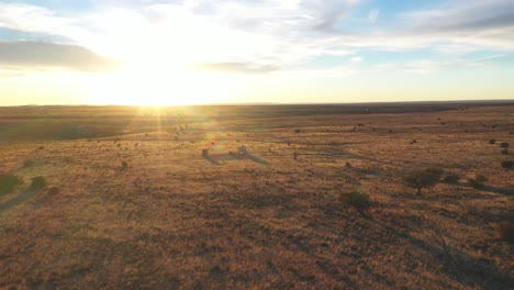 Cinematic-aerial-shot-of-tiny-home-at-sunset-in-Arizona-desert