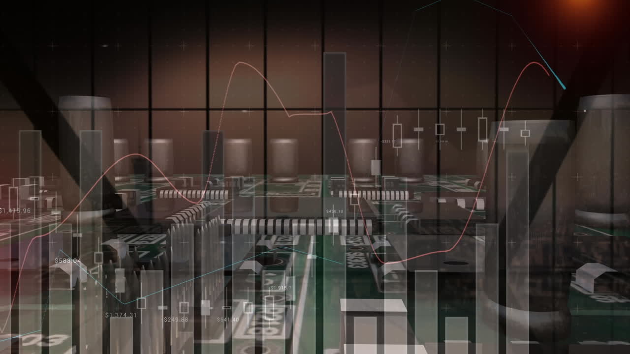 컴퓨터 회로판을 통해 통계 처리의 애니메이션