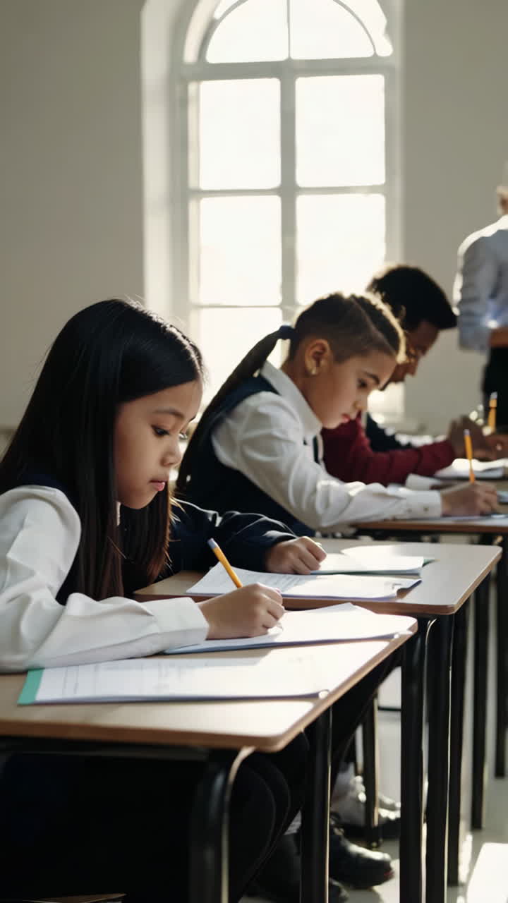 Studenti e insegnanti in un'aula durante un esame