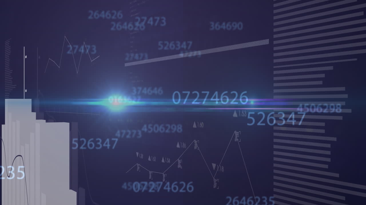 Animation of financial data processing over black background