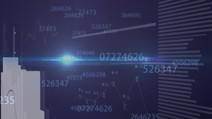 Animation of financial data processing over black background