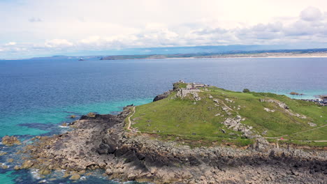 Aerial-drone-view-of-the-island-st-ives-in-cornwall