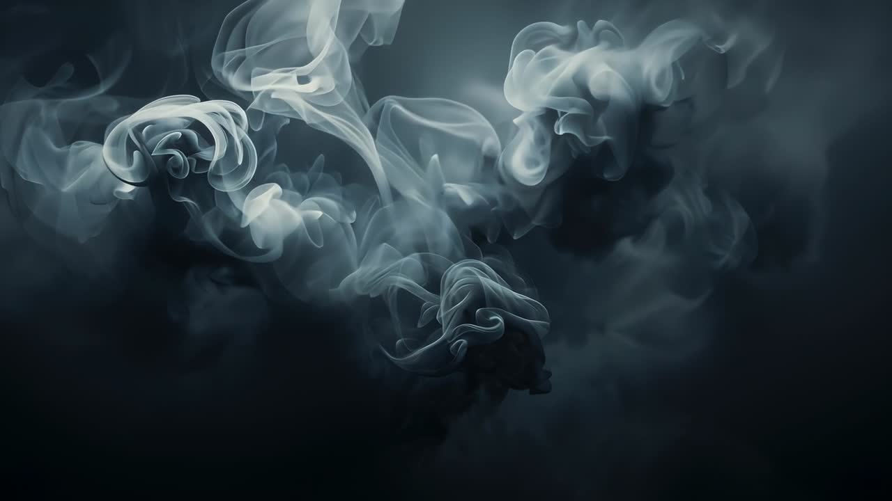 Emerging central smoke plume curling and intertwining over dark backdrop, with swirling smoke wisps