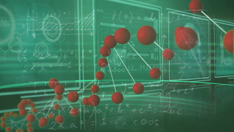animación de adn sobre fondo verde con datos diversos