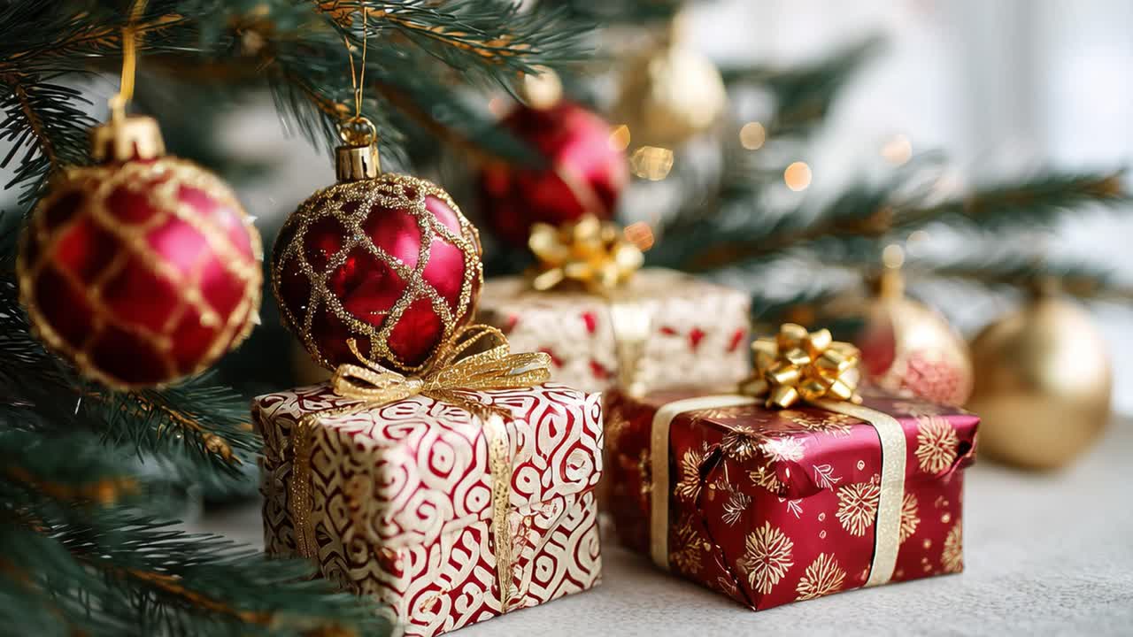 Regali e decorazioni di Natale sotto l'albero