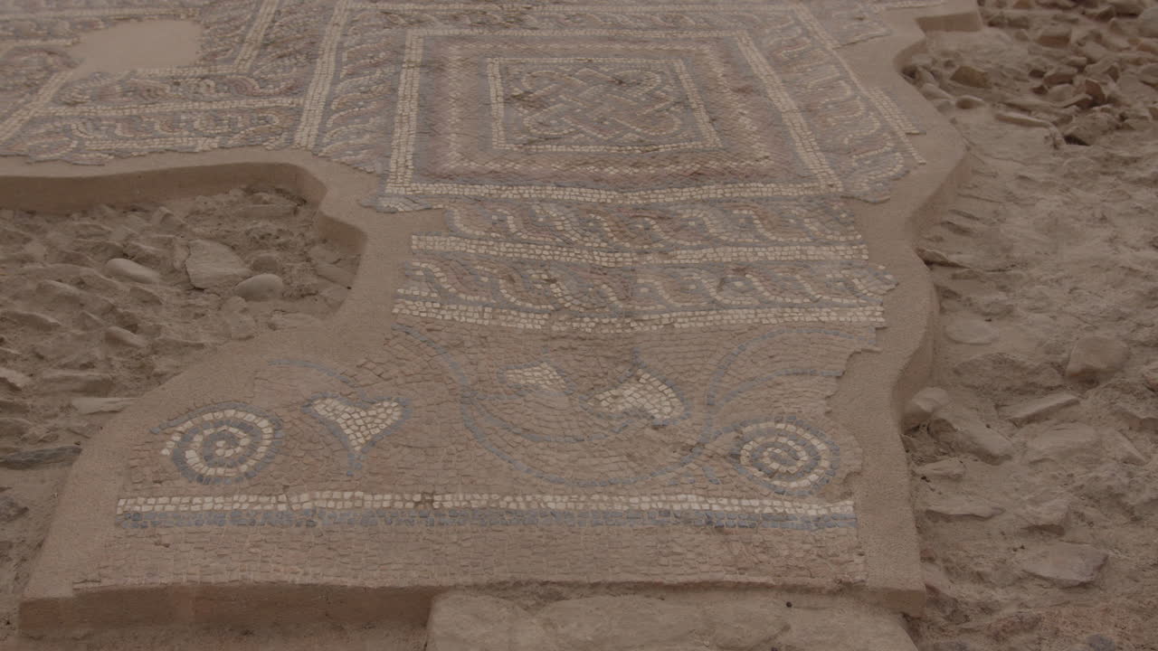 Close up of ancient mosaic stone floor in the Church Of Laodikeia in Laodicea