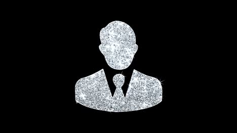 businessman job manager head icon shining glitter loop blinking particles .