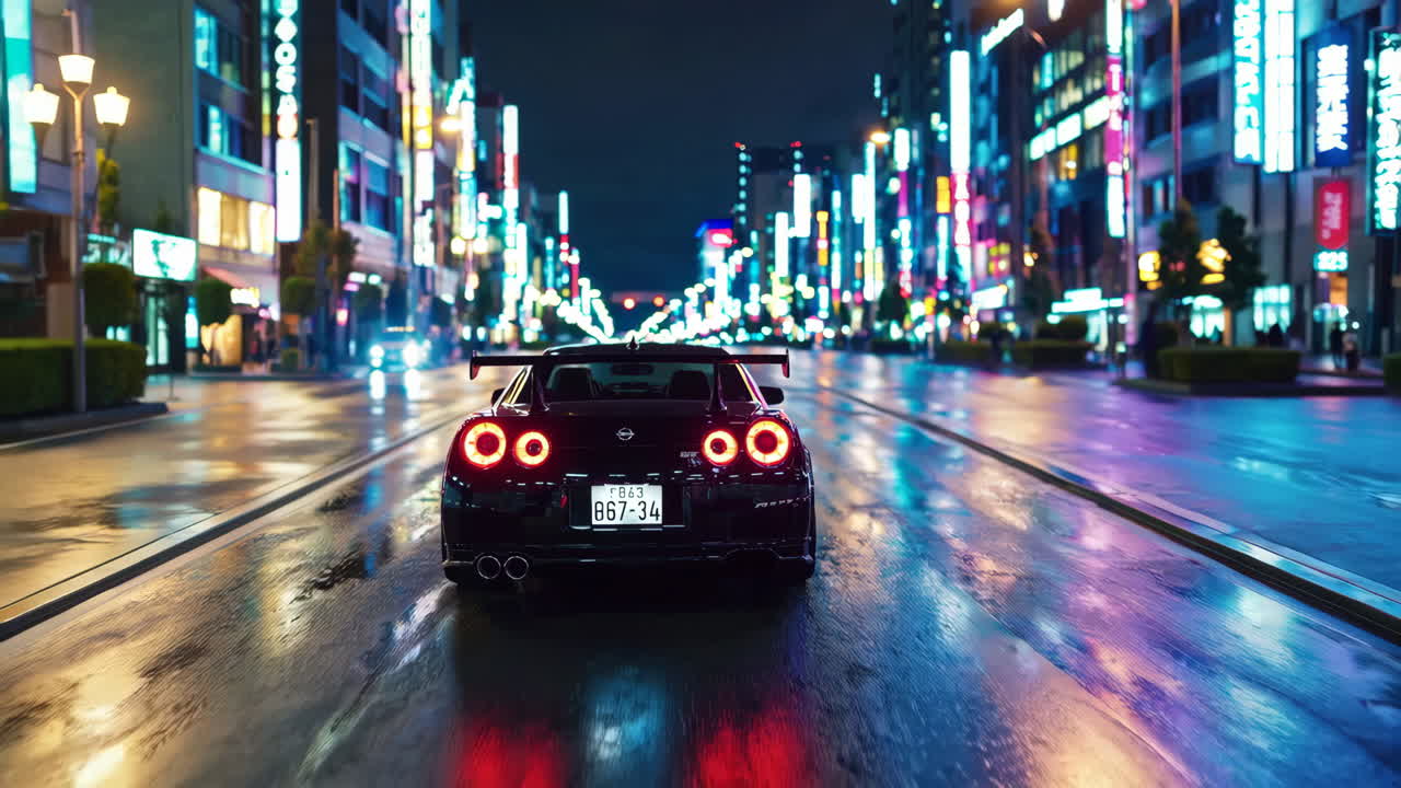 Night Rain Street in a Japanese City