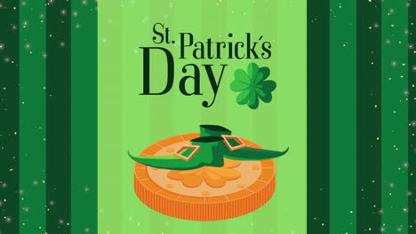 happy saint patricks day lettering with clover and leprechaun boots in coin
