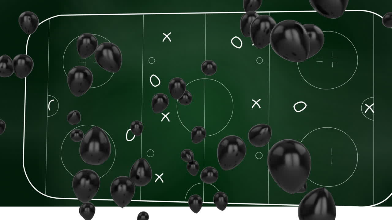 초록색 바탕에 게임 계획을 그리는 것 위에 풍선의 애니메이션