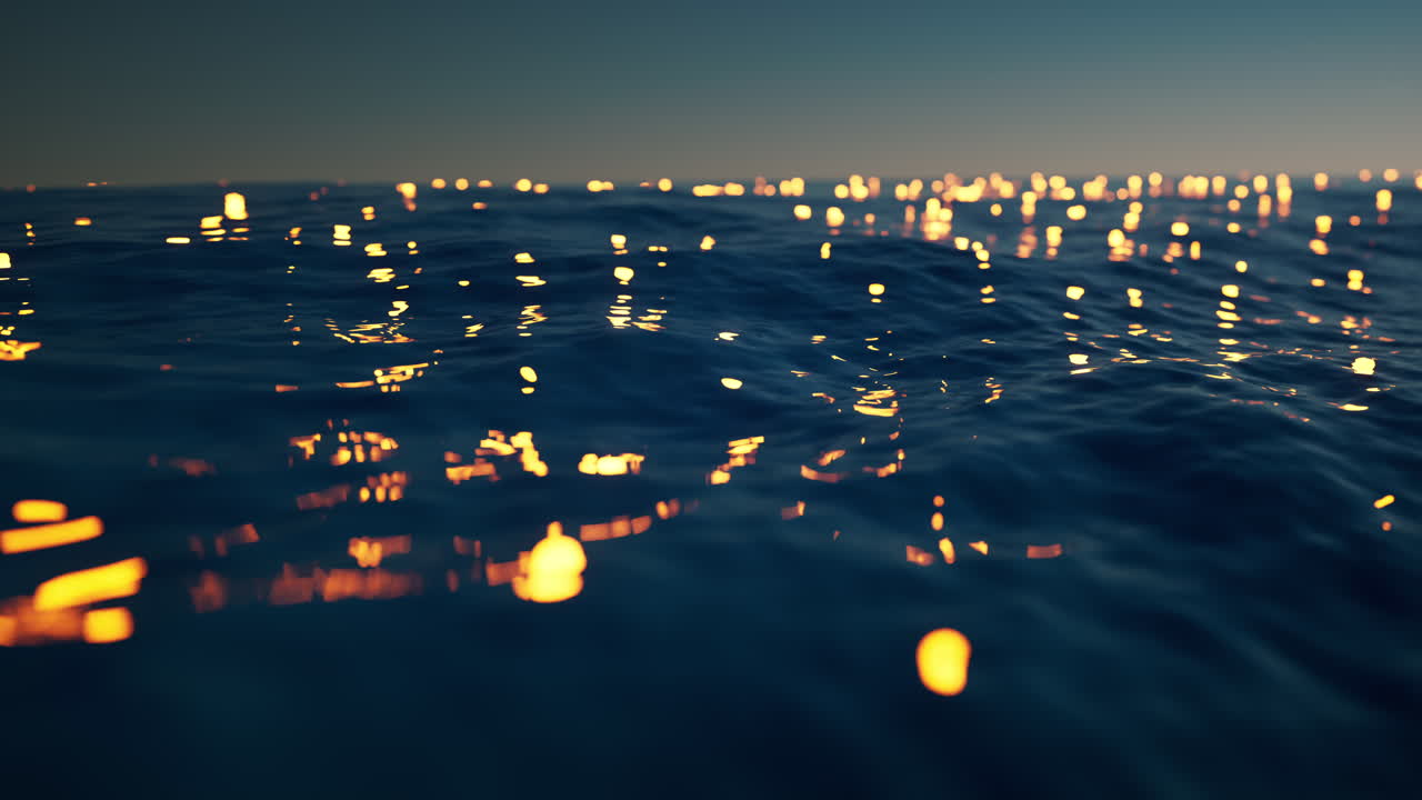 3d 렌더링으로 빛나는 입자와 함께 파동된 호수의 루프 애니메이션