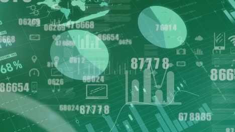 animation of financial data processing over green background