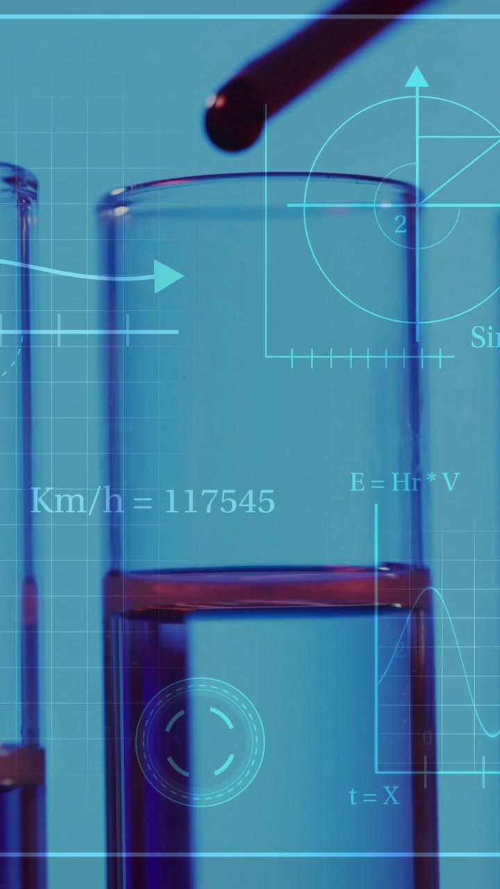 Animation of scientific data processing over test tubes in laboratory