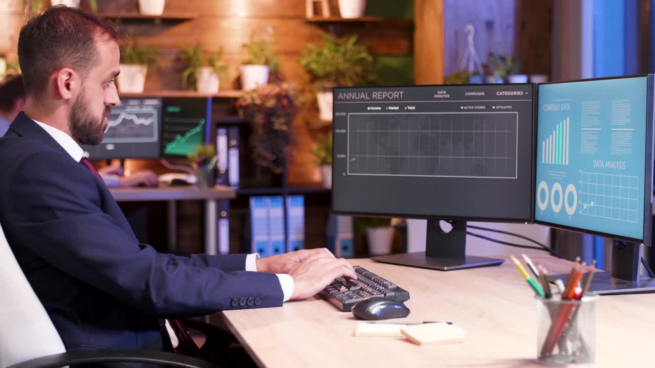 Businessman working on data analysis in office