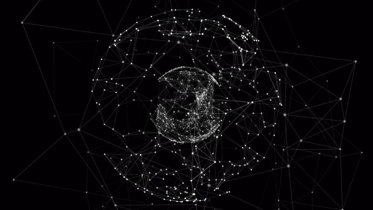 Animazione di rete di connessioni e forme su sfondo nero