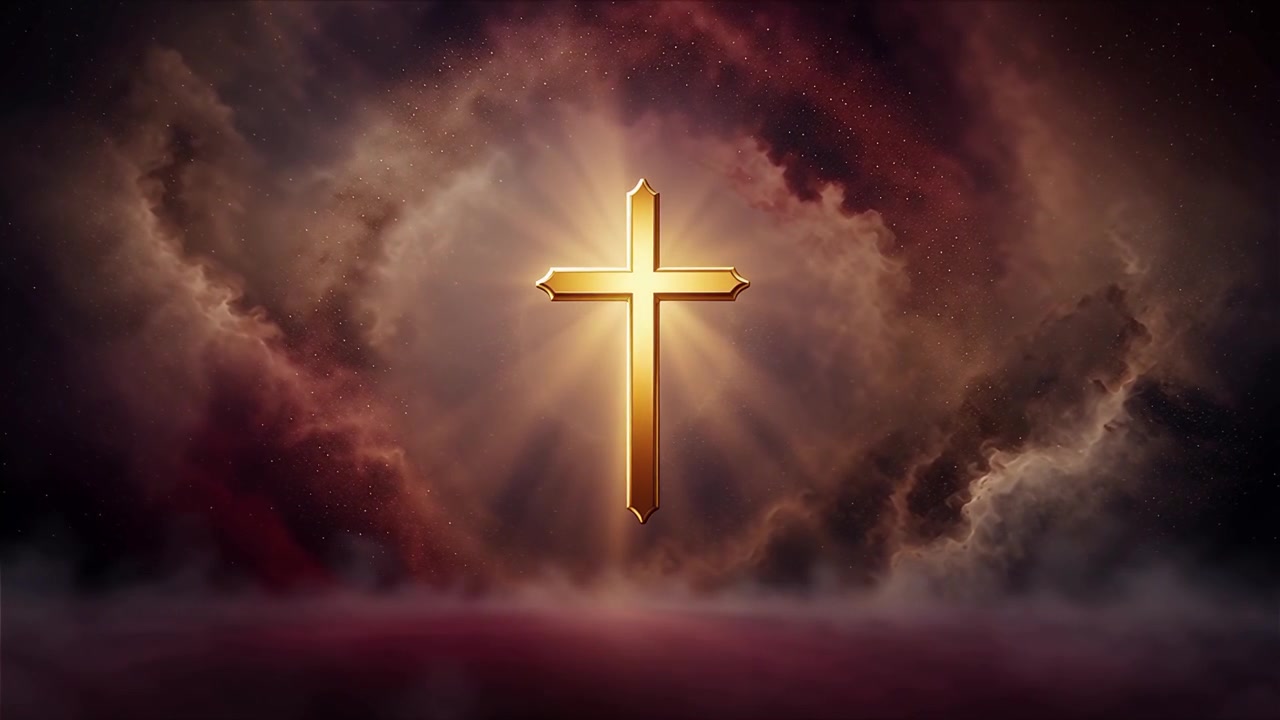 Croce Cristiana Luce Celestiale Sfondo per il Culto.