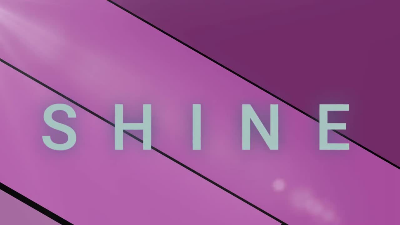 보라색 배경에 움직이는 렌즈 플레어 위에 반이는 텍스트의 애니메이션