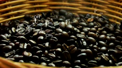 molecule of caffeine on coffee beans back ground.