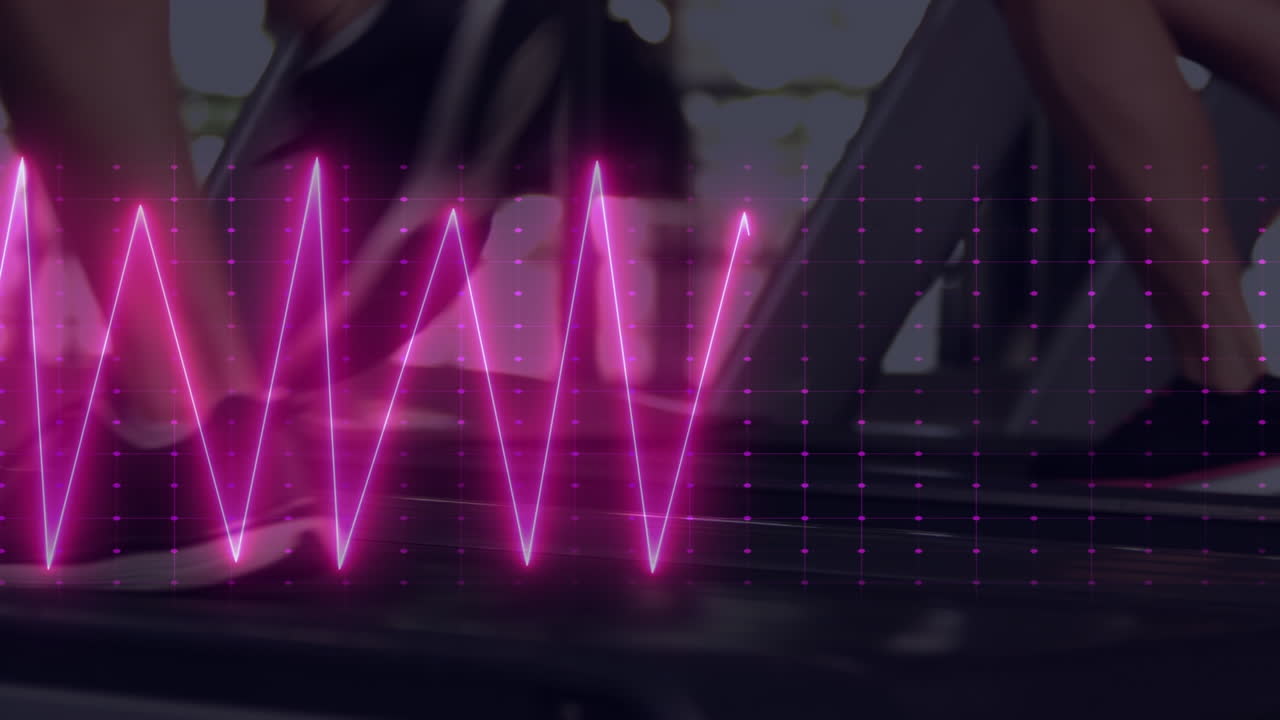 animación de cardiógrafo sobre diversas personas que hacen ejercicio