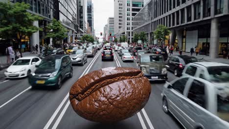coffee bean in the middle of a busy city street