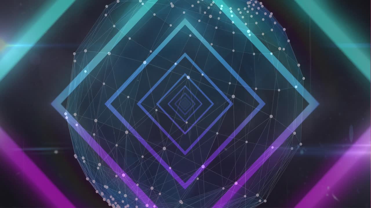 Animation of shapes and globe on black background