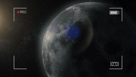 fases de la luna bucle de altura de ajuste realista, cámara rec. animación fases de la luna con movimiento ligero de la superficie de la luna con planeta en el fondo de la luz de las estrellas, universo y concepto científico