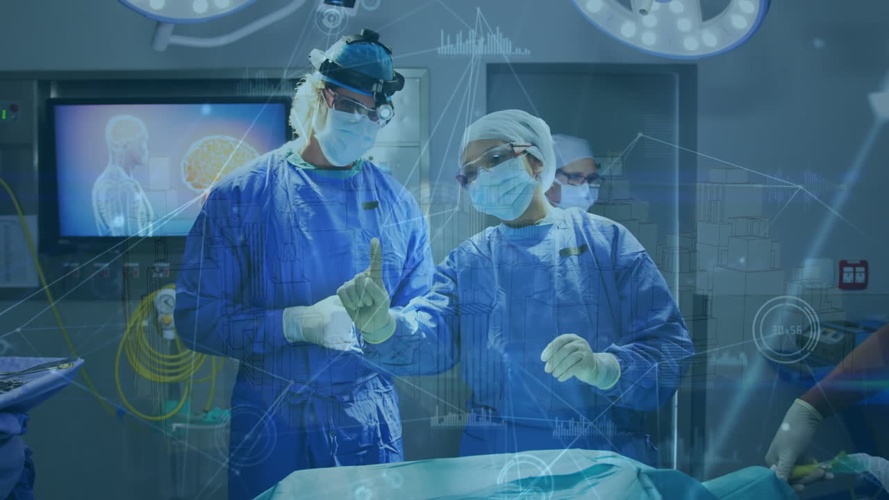 수술실의 외과 의사들에 대한 디지털 인터페이스의 애니메이션