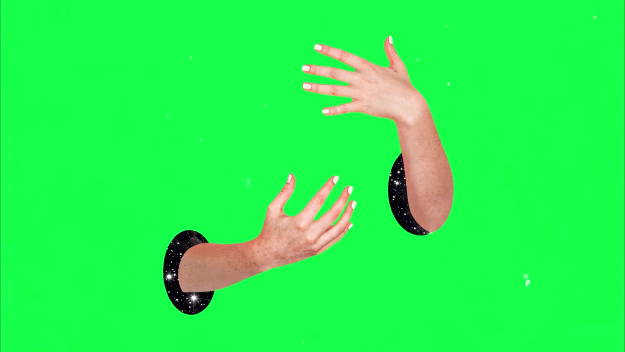 Surreal hands floating cosmos transparent 4K video, green screen
