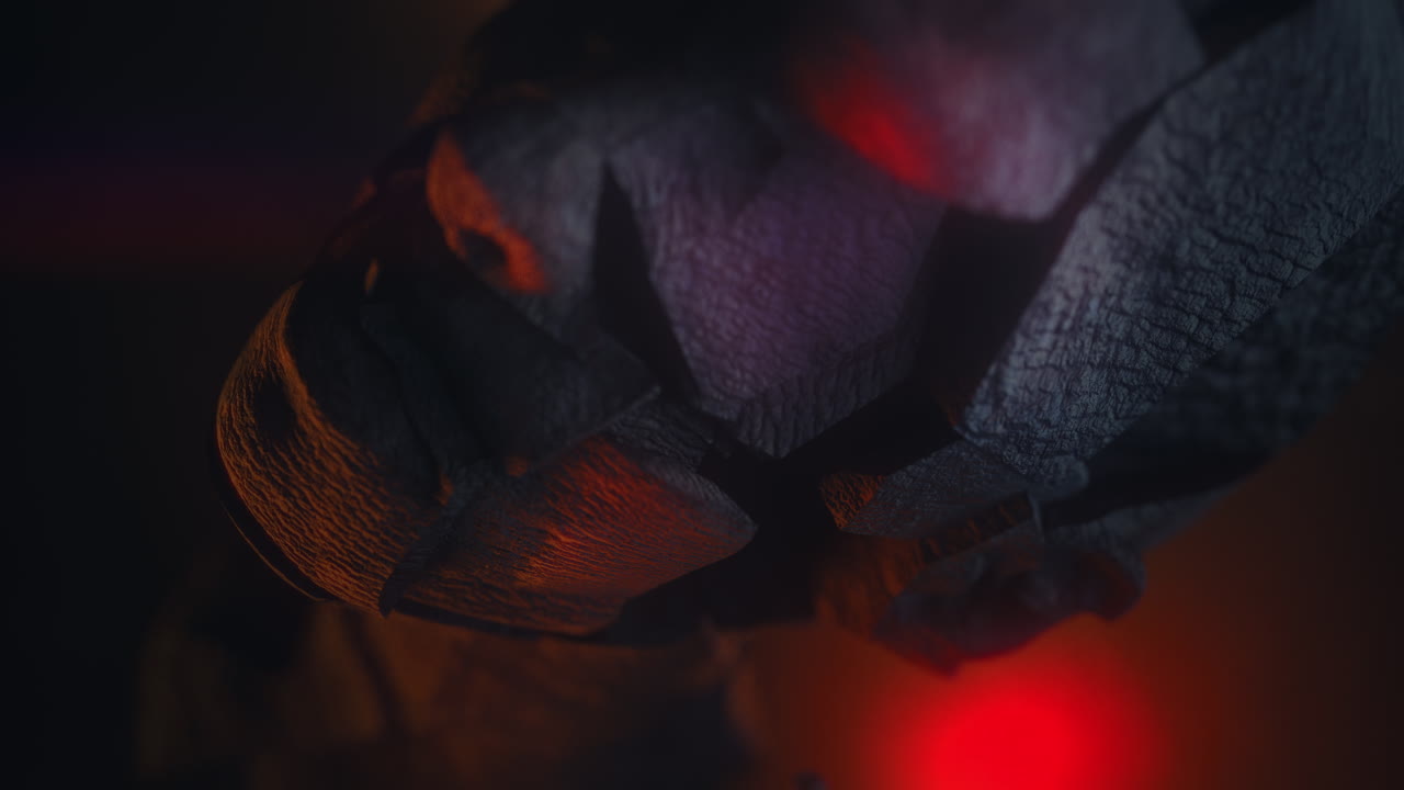 Crushed android head on spikes in hell