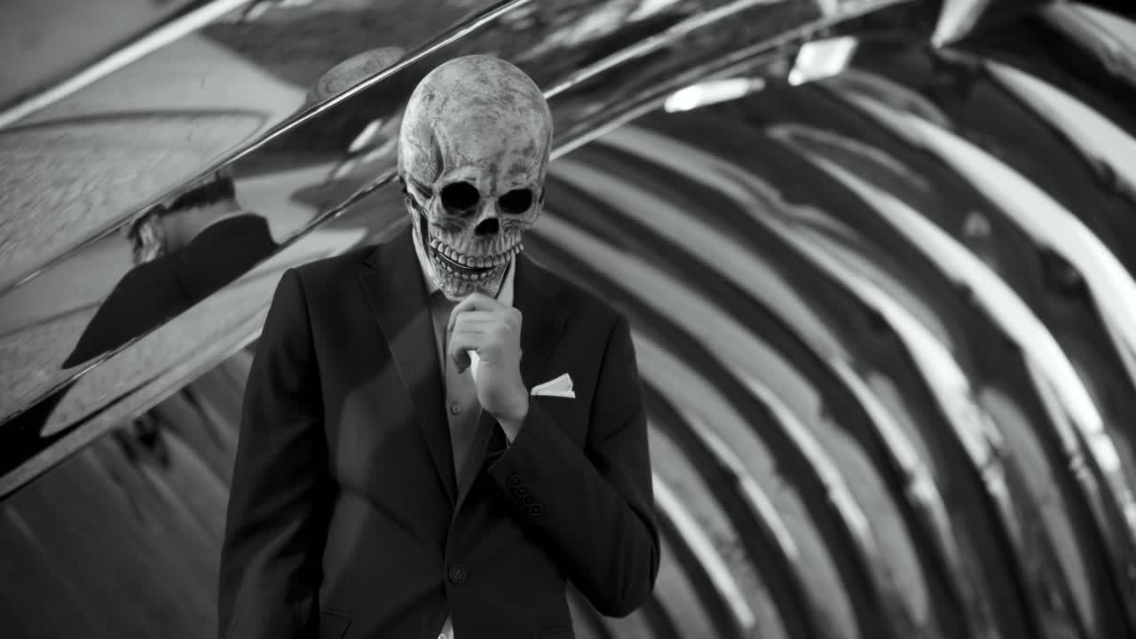 Man in a Skull Mask Business Suit
