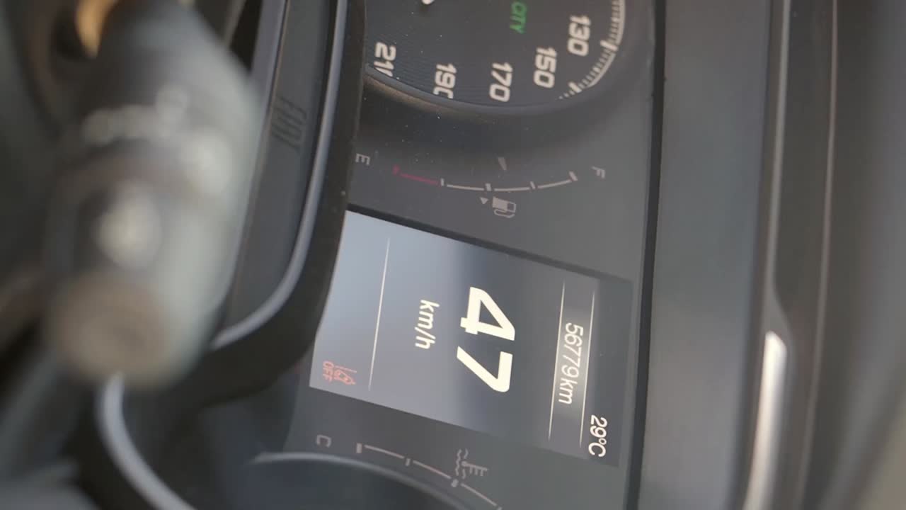 Car speedometer showing kilometers per hour