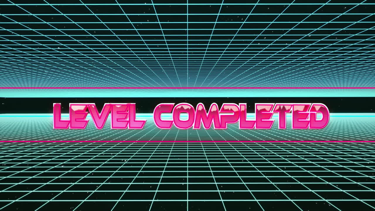 게임 아이콘의 애니메이션과 모양 위의 완성 된 텍스트 레벨