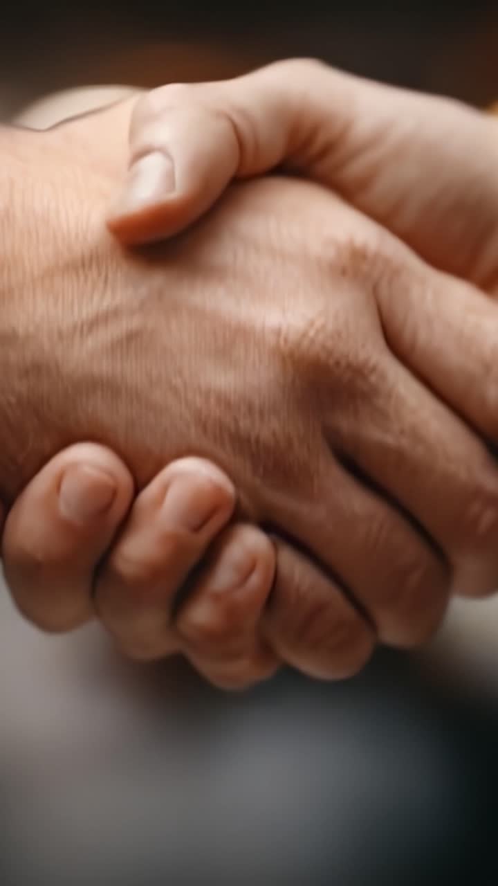 Close-up de duas mãos se apertando firmemente, simbolizando confiança, acordo e conexão em um gesto de cooperação e amizade.
