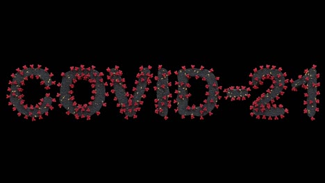 virus letters forming the word covid-21 with alpha channel in an infinite loop