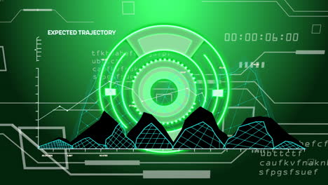 radar and data analysis animation over green background with mountains and text