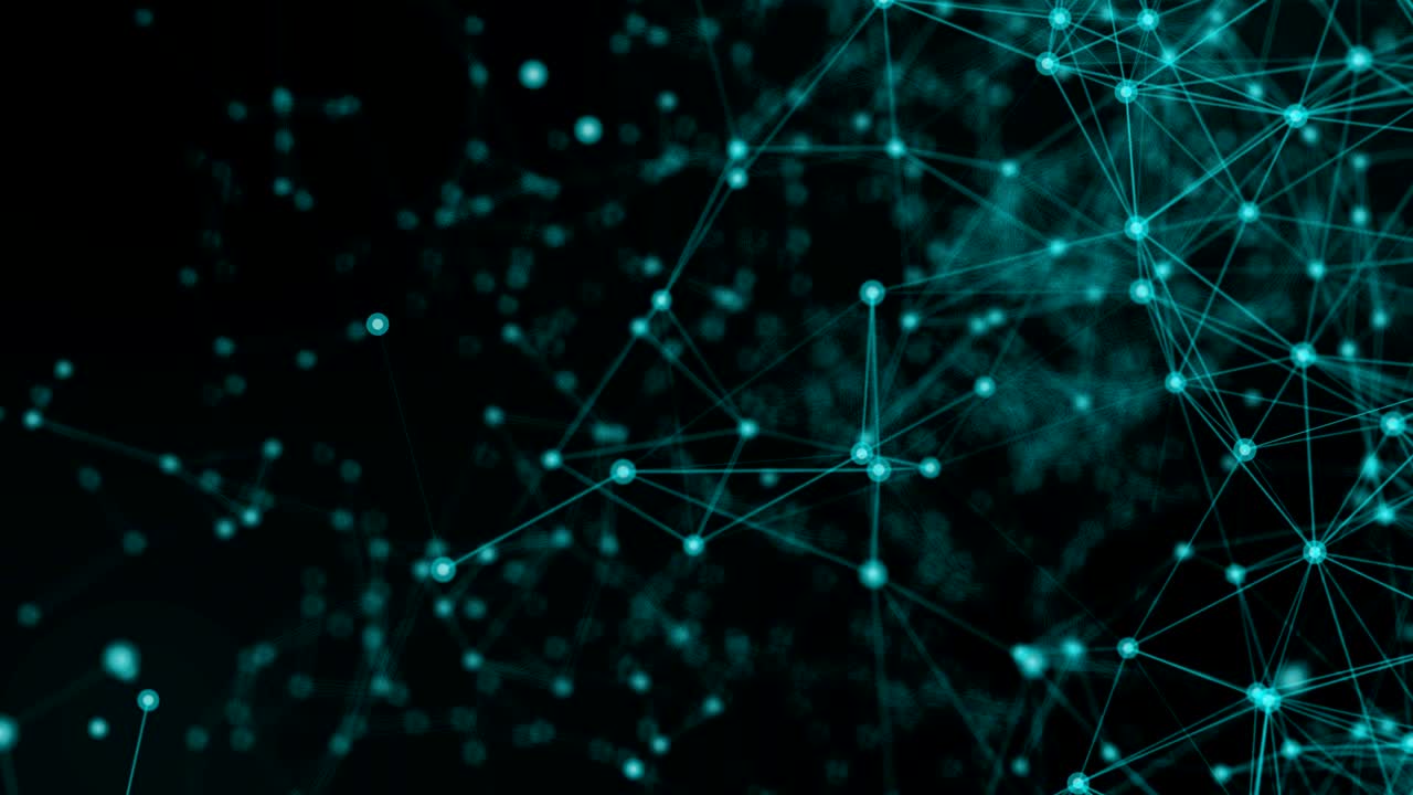 4K Abstract web background. polygon lines and dots moving randomly on dark gray/black background. Seamless loop.