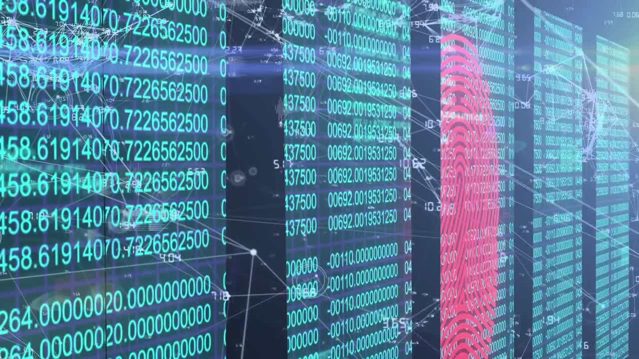 animación del procesamiento de datos sobre huellas dactilares biométricas