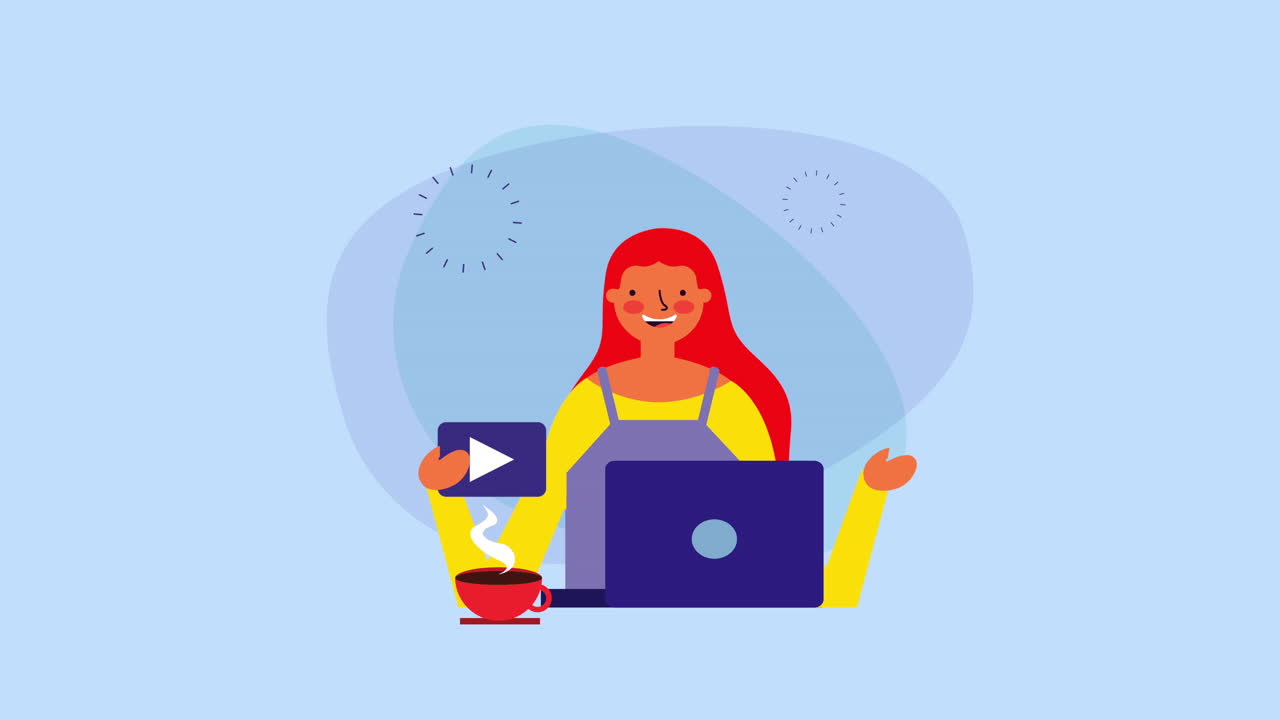 young businesswoman with laptop and coffee cup